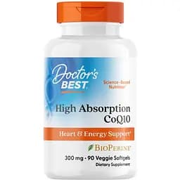 Коэнзим Q10 с биоперином Doctor's Best High Absorption CoQ10 300 мг 90 вегетарианских гелевых капсул