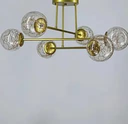 Стельова LED люстра на 6 плафонів в золотистому корпусі Line.F K 26/6 GD