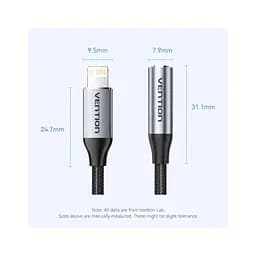 Перехідник Lightning to 3.5mm 0.1m cotton braided aluminum gray Vention (BMBHA) - мініатюра 2