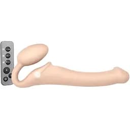 Безремневый страпон Strap-On-Me Vibrating Flesh M регулируемый с вибрацией и пультом ДК диаметр 3.3 см.