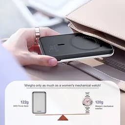 Універсальна мобільна батарея Choetech Magnetic Wireless 5000mAh 10W USB-A,USB-C In/Out B655 mini silver (6932112104779) - мініатюра 2