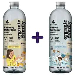 Набір: Засіб-концентрат рідкий Purenn Organic Family Happy Moments Ромашка для прання дитячих речей 1 л + Пом'якшувач-ополіскувач для тканин Purenn Organic Family Sunday Morning 1 л