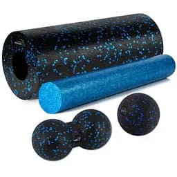 Масажний набір PowerPlay PP_4015 EPP Foam Roller Set 4in1 (2-ва роли + 2-ва м'ячі) Чорно-синій (PP_4015_Blue)