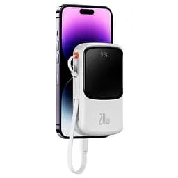 Зовнішній акумулятор Baseus Qpow Pro Digital Display Fast Charge Power Bank 10000mAh 20W iP Edition White（With: Simple charging cable Type-C 3A 0.3m W (PPQD060002) - мініатюра 6