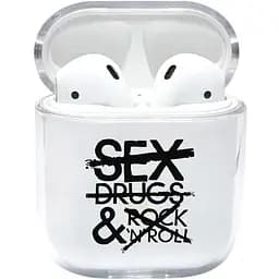 Прозорий силіконовий чохол Apple AirPods із малюнком - No Sex, Drugs, Rock'n'Roll (KAP1217)