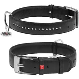 Ошейник для собак Waudog Glamour кожаный с QR паспортом, двойной со стразами, XS, Ш 15 мм, Дл 27-36 см (4823089318509)