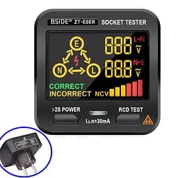 Тестер розеток цифровой BSIDE ZT-E8ER, с функцией бесконтактного индикатора напряжения (100756)