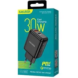 Зарядний пристрій для смартфона Kakusiga KSC668 dual port 30W QC3.0 + кабель 3А чорний - мініатюра 3