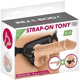 Жіночий страпон-трусики 2в1 Real Body Tony: довжина 18 см діаметр 3.5 см трусики та фалоімітатор