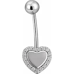 Серебряная серьга для пирсинга пупка Сердечко с фианитами. 7029.1С