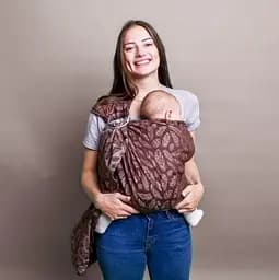Жаккардовый слинг с кольцами для малышей 0 - 36 месяцев Coolbabka Feathers Шоколадный