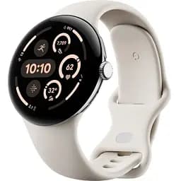 Google Pixel Watch 3 45 mm Wi-Fi Polished Silver Aluminum Case/Porcelain Active Band