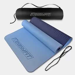 Коврик для йоги и фитнеса EasyFit TPE+TC 6 мм двухслойный + Чехол голубой-синий