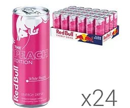 Red Bull The peach edition, Упаковка 24 шт. х 250 мл, Напій енергетичний газований зі смаком білого персика, Ред Булл, ж/б