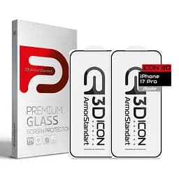 Захисне 3D скло для Apple iPhone 17 Pro, Icon 3D, загартоване, 9H, загартоване скло, повне проклеювання, протиударне, глянсове з олеофобним покриттям, на весь екран, сумісне з чохлами, проста установка, ArmorStandart (ARM89134)
