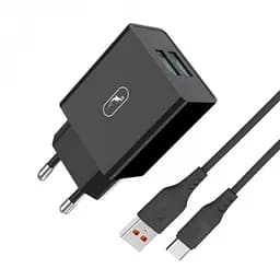 Зарядний пристрій SkyDolphin SC30T (2USB, 2.1A) Black + кабель USB Type-C (SDMZP-000171)