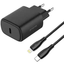 Зарядний пристрій Proove Silicone Power 2 20W (Type-C) + Cable Type-C to Lightning (1m) black (WCSP22010001)