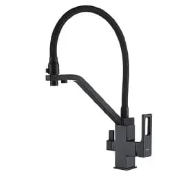 Смеситель для кухни высокий силиконовый гусак под фильтр латунный корпус гайка Ø35 черный Gappo G4317-6 1/4 Черный матовый