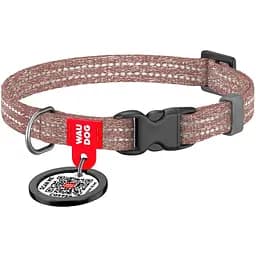 Нашийник для котів та собак міні-порід Waudog Re-cotton, з відновленої бавовни, світловідбиваючий, з QR паспортом, XS, 20-30х1 см, коричневий