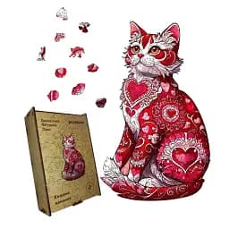 Деревянный фигурный пазл Котенок Любви, А3, Деревянная коробка 200 элементов
