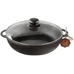 Сковорода-жаровня Чавунная со стеклянной крышкой S&T 28х6 см Черная 000280044