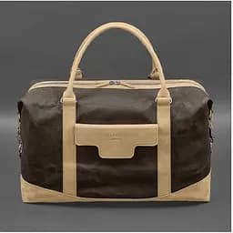 Дорожная сумка из коричневого конваса и натуральной кожи Crazy Horse светло-бежевая