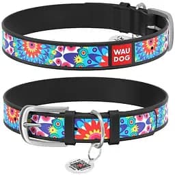 Нашийник для собак Waudog Design шкіряний з QR паспортом, малюнок Квіти, XS, Ш 12 мм, Дов 19-25 см (4823089310480)