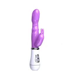 Вібратор кролик з вушками комбінований 26 см USB для жінок фіолетовий