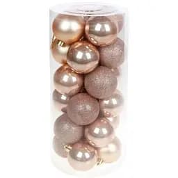 Набір святкових ялинкових куль діаметром 6 см карамельного кольору 24 шт глянцеві глітер і матові