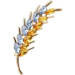 Брошь-булавка колосок пшеницы со стразами Желто-Голубая