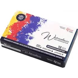 Набір акварельних фарб MONOPIGMENTED металевий пенал Індіго 12 кольорів х 2,5 мл кювета Rosa Gallery