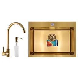 Набор кухонная мойка со смесителем и дозатором Mixxus SET-6045-200x1.0-PVD-Gold MX0589, Золотой