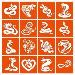 Набор трафаретов для биотату Змеи Fresh Tattoo Snakes-simple-16, 6х6 см 16 простых трафаретов