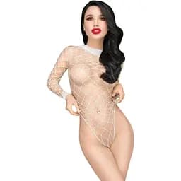 Боди Penthouse Scandalous White крупная сетка высокий воротник длинные рукава XL