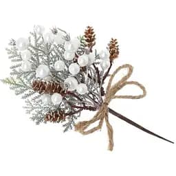 Ветка для декора 22 см Искусственные материалы для декора и флористики с перламутровыми ягодами и шишками Белый