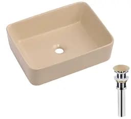 Раковина накладна Qtap Tern Beige, прямокутна, з донним клапаном QT17116069SB - мініатюра 2