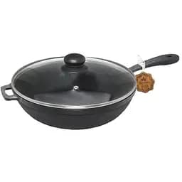 Сковорода-сотейник Чавунная с литой ручкой. со стеклянной крышкой S&T 20х4 см Черная 000280049