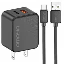СЗУ Amaya E113UC PD25W+QC3.0 (1USB-A/1C) + кабель USB to Type-C Black