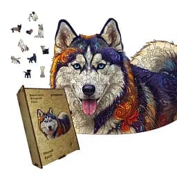 Деревянный пазл Милый Хаски, А4, Картонная коробка 100 элементов