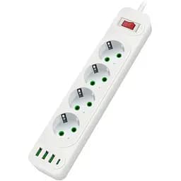 Мережевий фільтр подовжувач Voltronic F-24U 4 розетки EU+3xUSB+Type-C 2 м 3х0.75 мм 2500W White