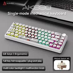 Игровая механическая проводная клавиатура Ajazz Ak690 / 68 клавиш / Hot-Swap / RGB / Melard Switch MC / White