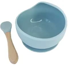 Силиконовая тарелка на присоске Mega Zayka с деревянной ложкой MGZ-0103 (Grey)