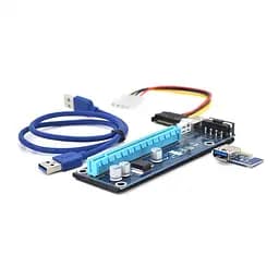 Riser PCI-EX, x1=>x16, 4-pin / Sata MOLEX, SATA=>4Pin, USB 3.0 AM-AM 0,6 м (синий) , конденсатори 270, Пакет Б/в