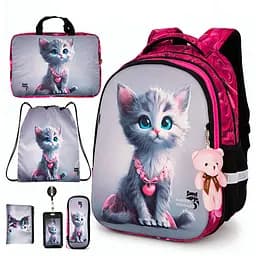 Ортопедичний шкільний рюкзак School Standard 6 в 1 для дівчинки 570 гр 20 літрів Сірий з рожевим