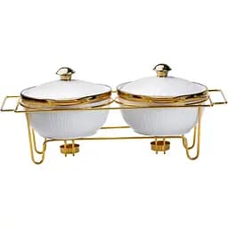 Мармітниця Yiwu порцелянова на 2 секції по 1 л золото  HP1039