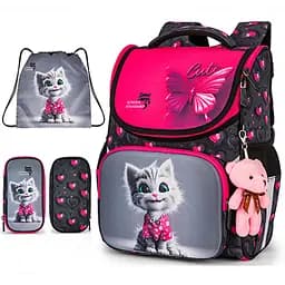 Ортопедичний шкільний рюкзак (ранець) School Standard 3 в 1 для дівчинки 570 гр 14,5 літрів Чорний з рожевим