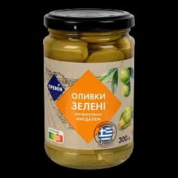Оливки Премія зелені фаршировані мигдалем 300 г