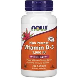 Вітаміни та мінерали NOW Vitamin D3 1000 IU, 360 капсул