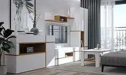 Модульна стінка для вітальні Гербор Лайн Німфея альба/Горіх верона (GRB-1219)