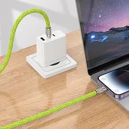 Дата кабель-шнурок Hoco GH7 Elegant Type-C to Lightning (1.8m) Fluorescent Green - мініатюра 4